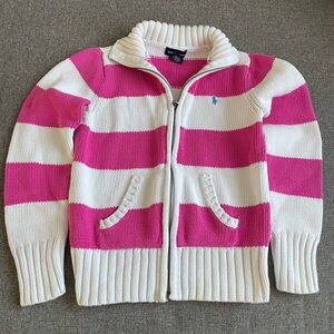 Ralph Lauren Pink and White Striped Zip Cardigan